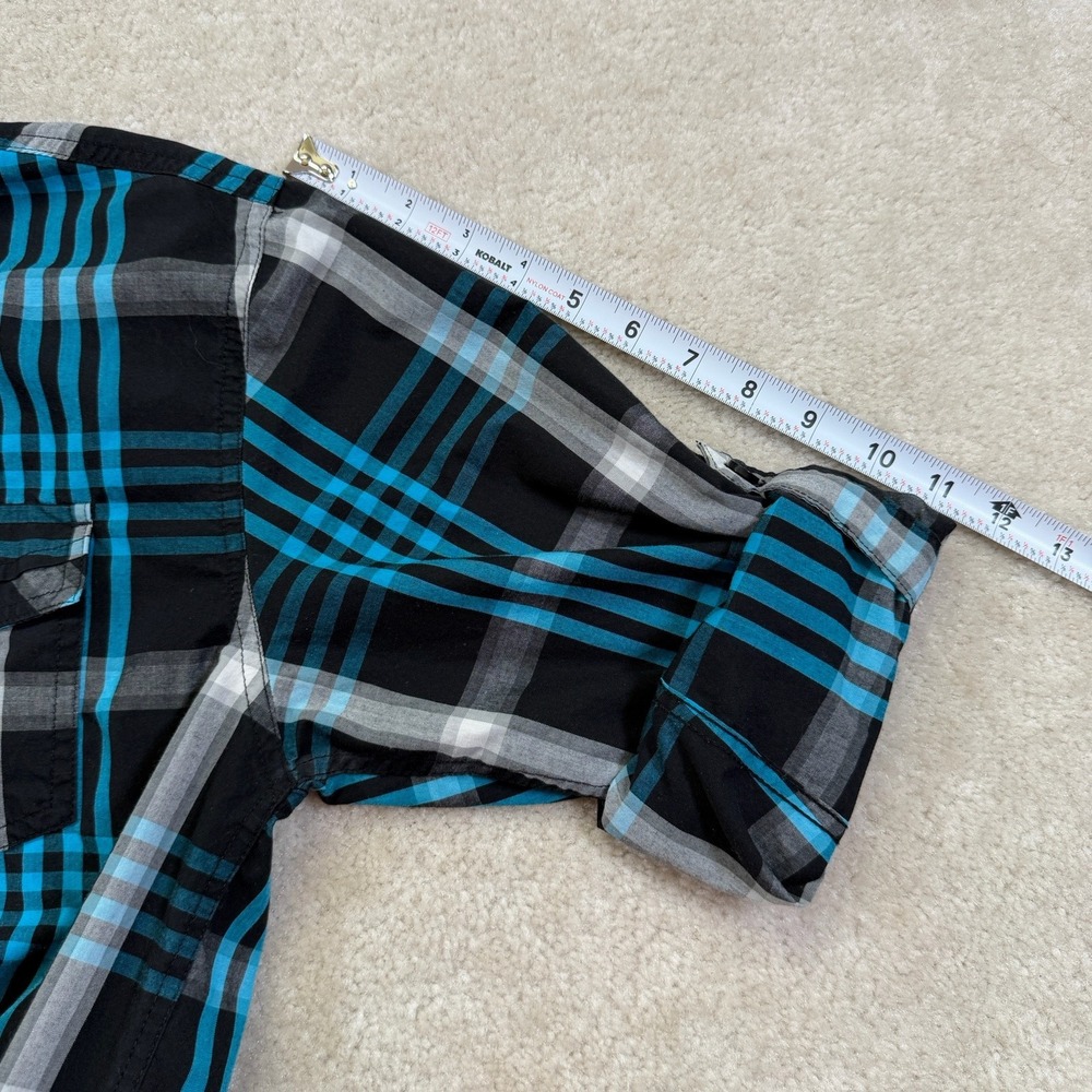 Vintage SouthPole Shirt Mens Medium Black Plaid Button Up Longsleeve - Picture 7 of 10